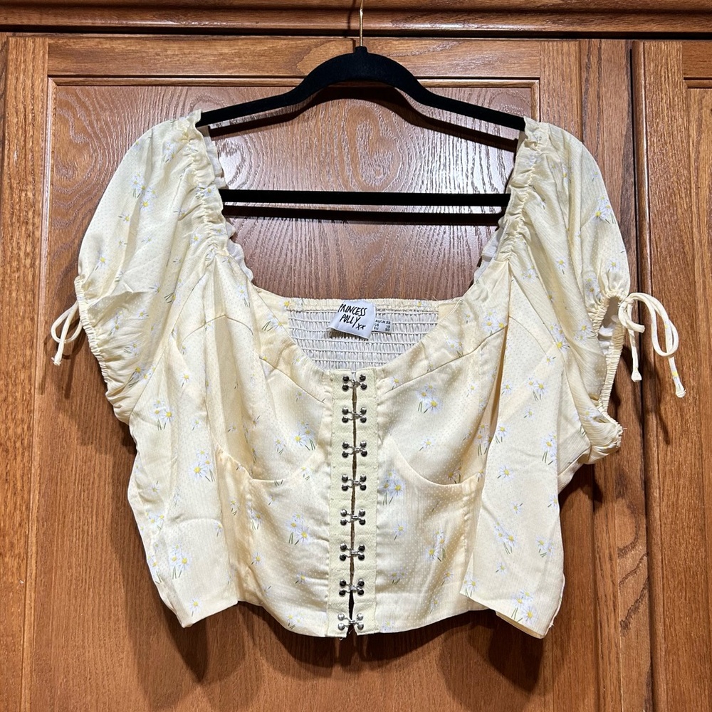 Size 18 - Princess Polly Allyson Crop Top - Floral Bustier Puff Sleeve Blouse